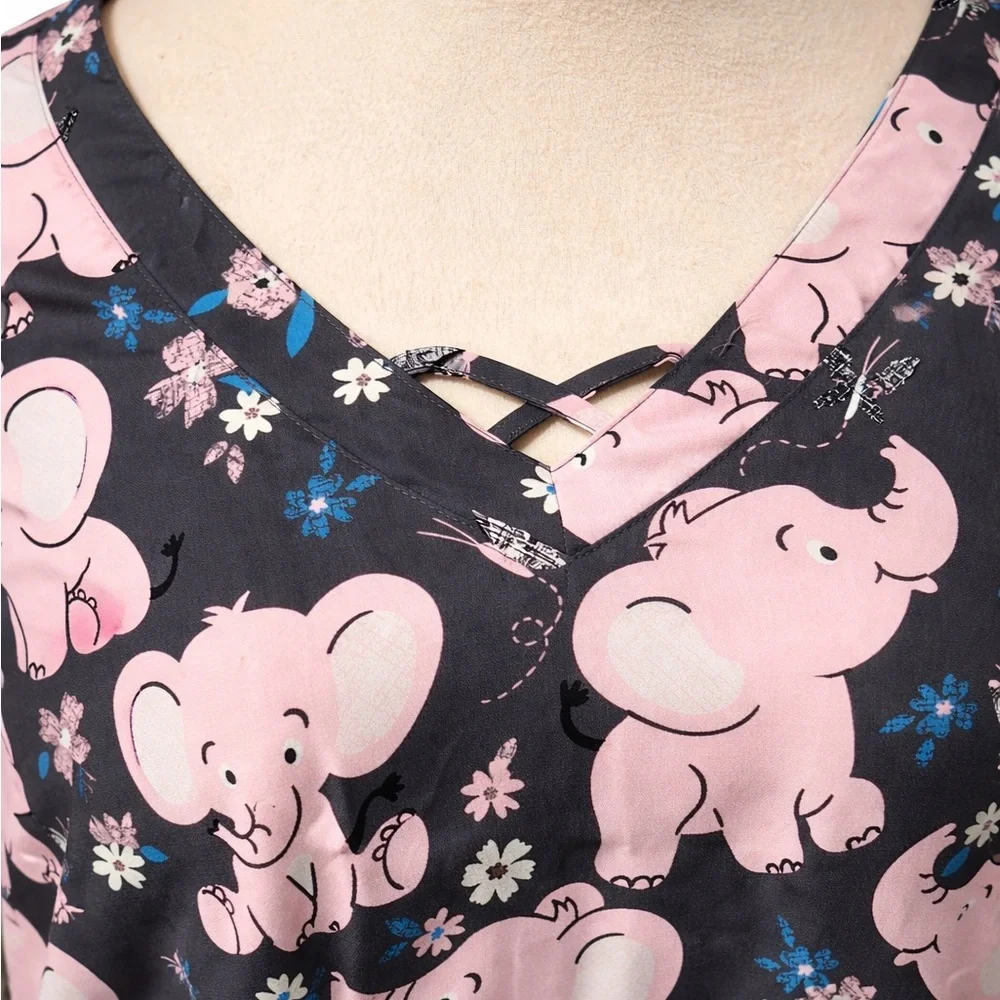 Butter-Soft Originals 3X Scrub Top Pink Elephant Print Plus Size - Picture 2 of 7